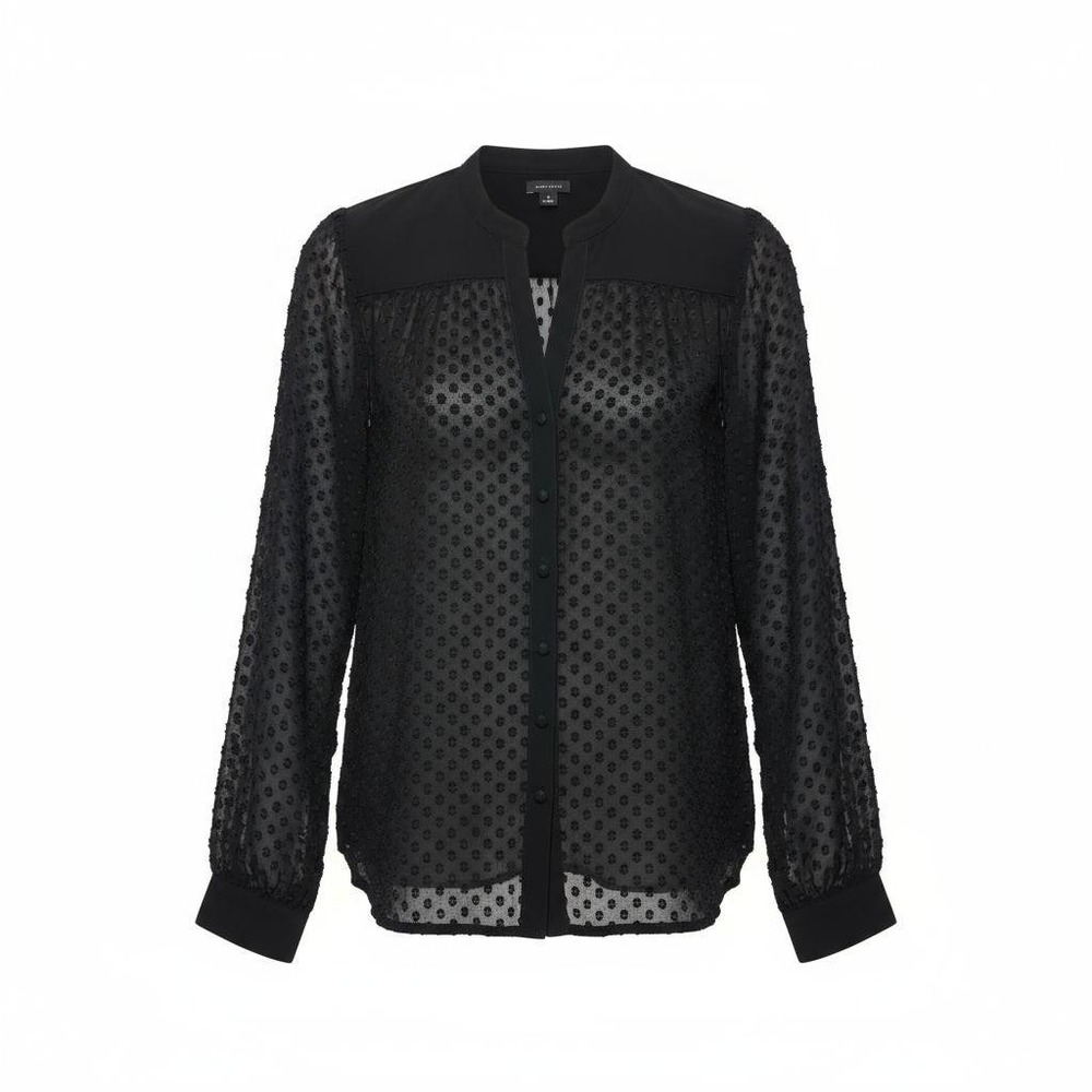 Ann Taylor Blouse Womens Small Black Sheer Swiss Dot‎ Button Up Whimsigoth Top